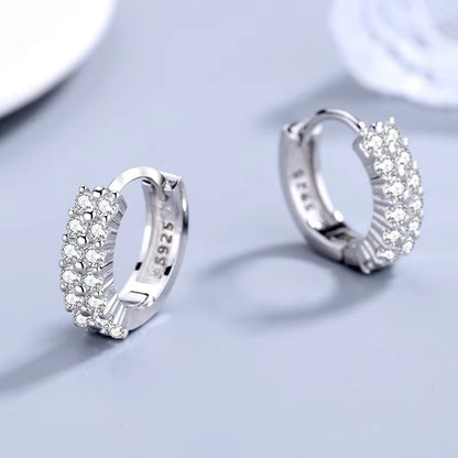 Korean Fashion 925 Sterling Silver Double Row Zircon round Earrings Stud for Women Fine Jewelry Wedding Accessories